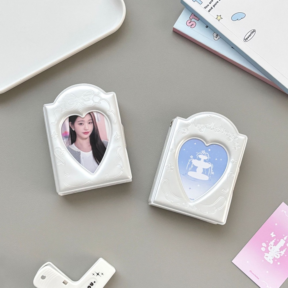 Kpop Photo Card Binder 3 Inch - Iridescent Pearl Angel Wings 1-Grid Photocard