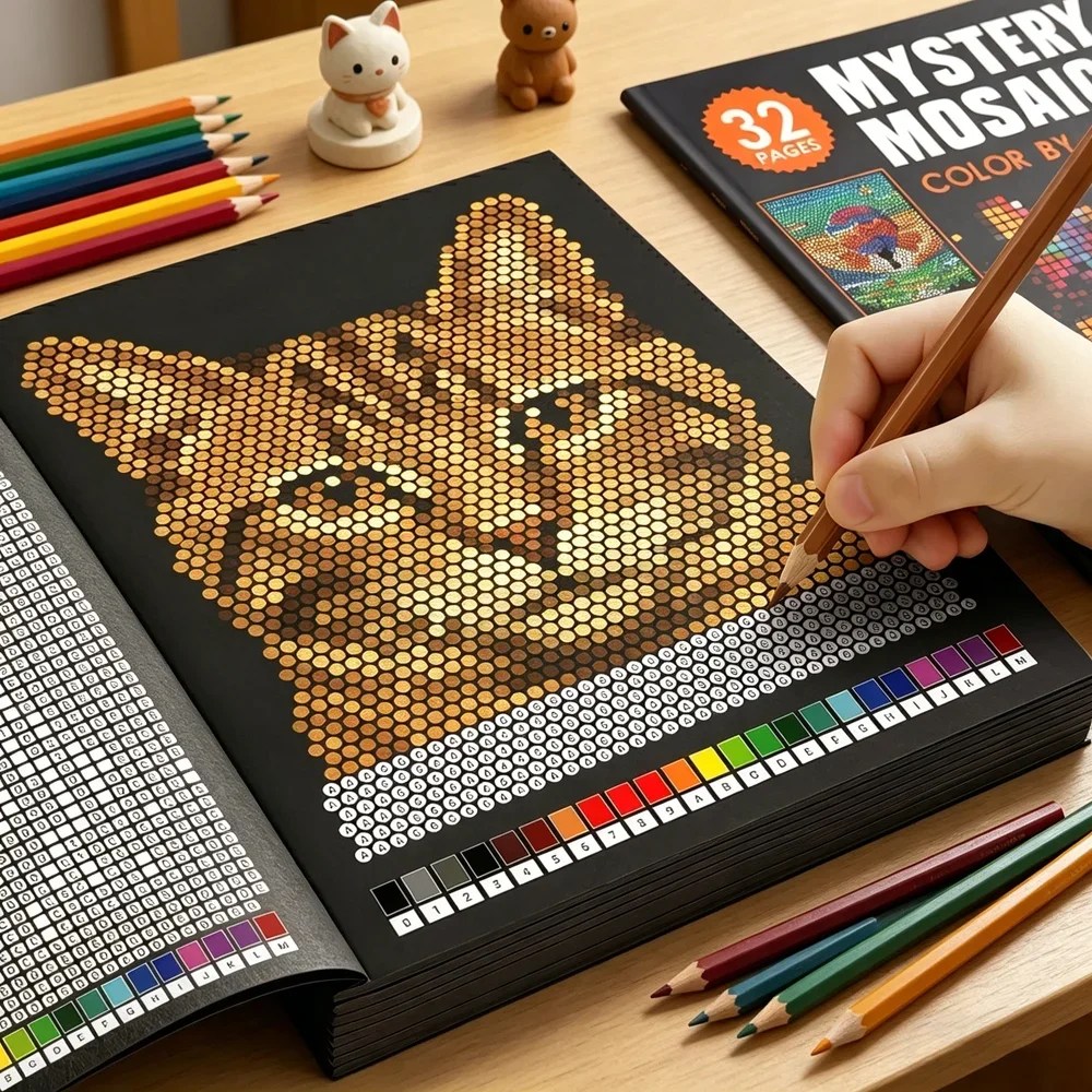 Adult Coloring Book Stress Relief - Mystery Mosaics Color by Number Coloring