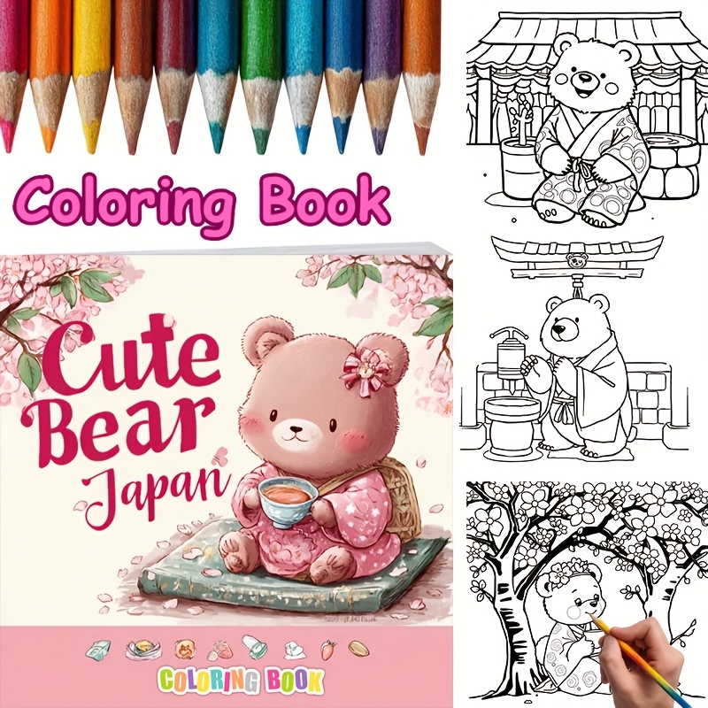 28 Pages Cute Bear in Japan Co - Adult Coloring Book Stress Relief recension och pris