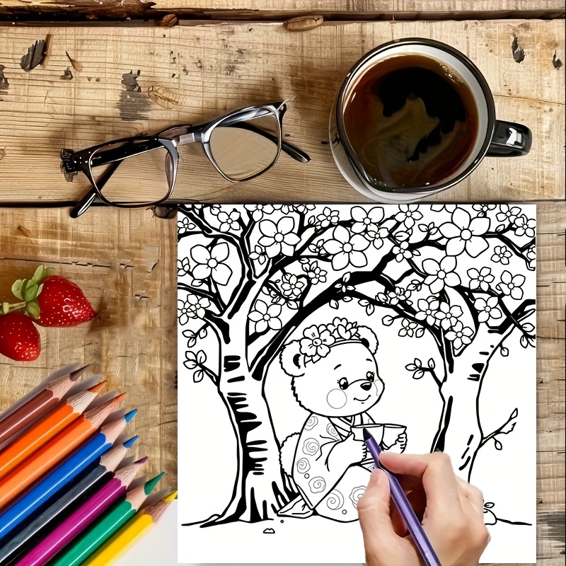 28 Pages Cute Bear in Japan Co - Adult Coloring Book Stress Relief recension och pris