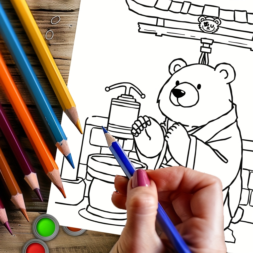 28 Pages Cute Bear in Japan Co - Adult Coloring Book Stress Relief recension och pris