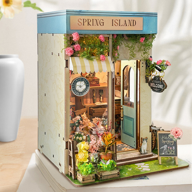 DIY Wooden Spring Island Flowe - Diy Wooden Book Nook Kit Shelf Insert recension och pris