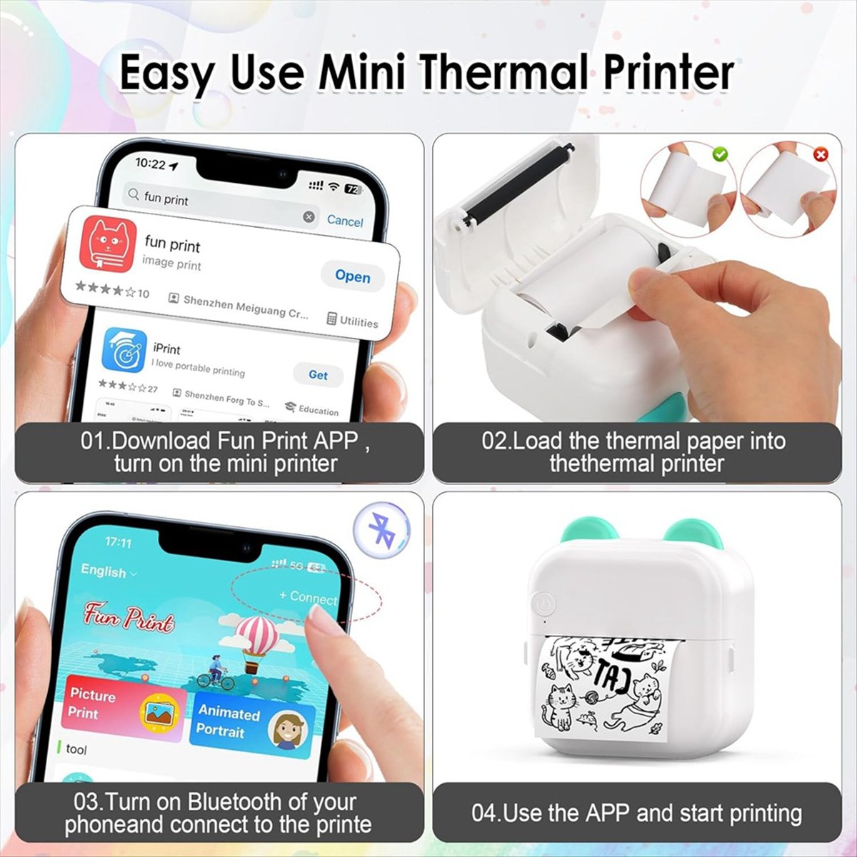 Mini Sticker Printer RGB Light - Mini Pocket Thermal Printer Paper Roll recension och pris
