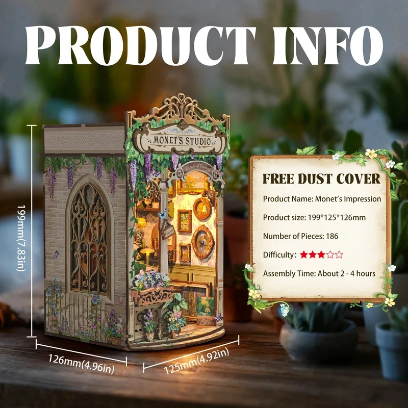 Wooden Monet's Studio Book Noo - Diy Wooden Book Nook Kit Shelf Insert recension och pris