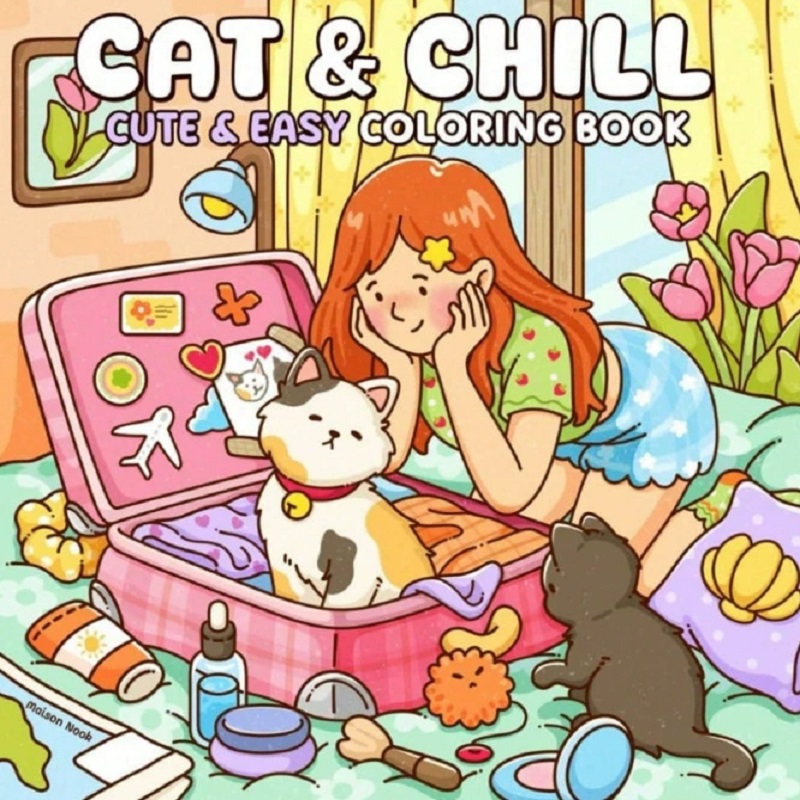 Cat & Girl Cute Easy Coloring  - Adult Coloring Book Stress Relief recension och pris