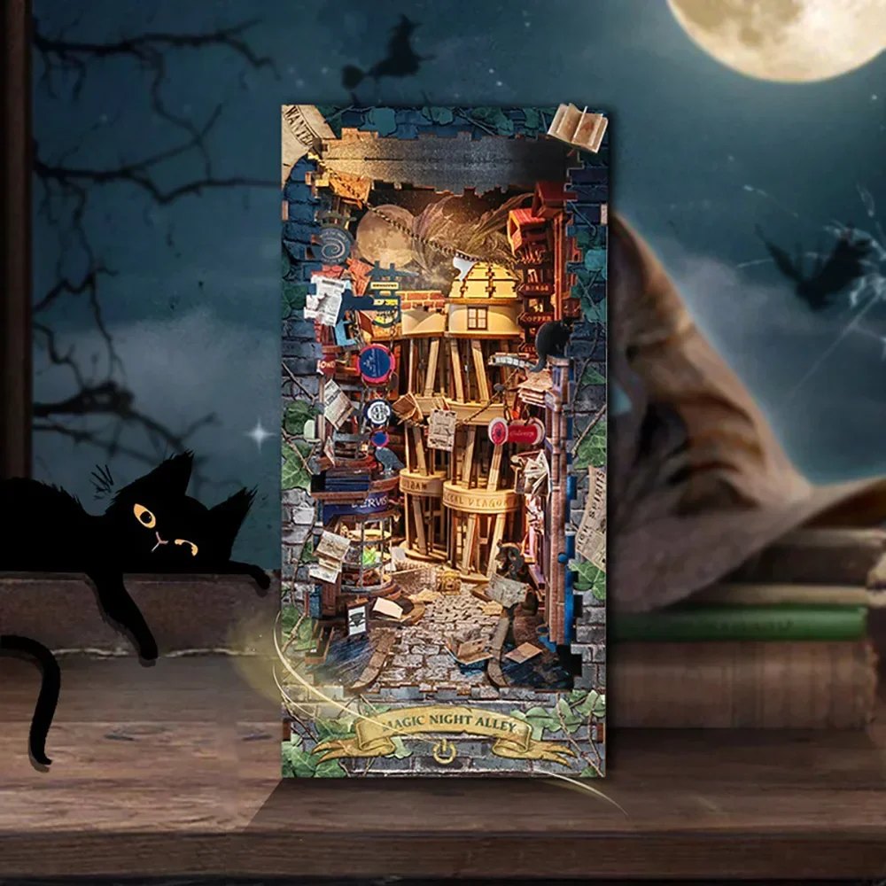 Retro DIY Magic Night Alley Wo - Diy Wooden Book Nook Kit Shelf Insert recension och pris