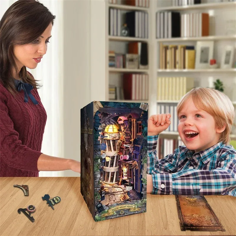 Retro DIY Magic Night Alley Wo - Diy Wooden Book Nook Kit Shelf Insert recension och pris