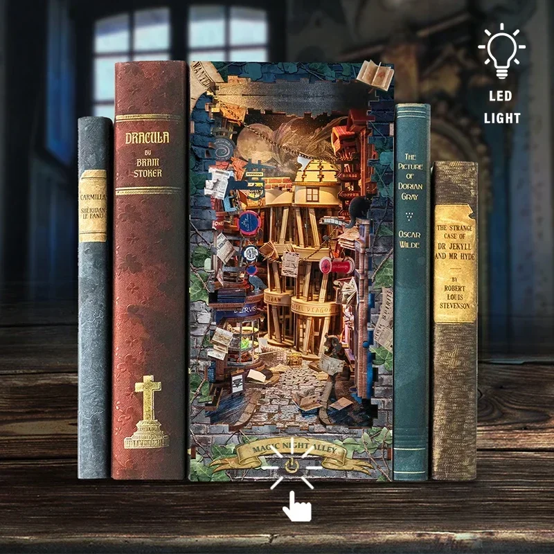 Retro DIY Magic Night Alley Wo - Diy Wooden Book Nook Kit Shelf Insert recension och pris