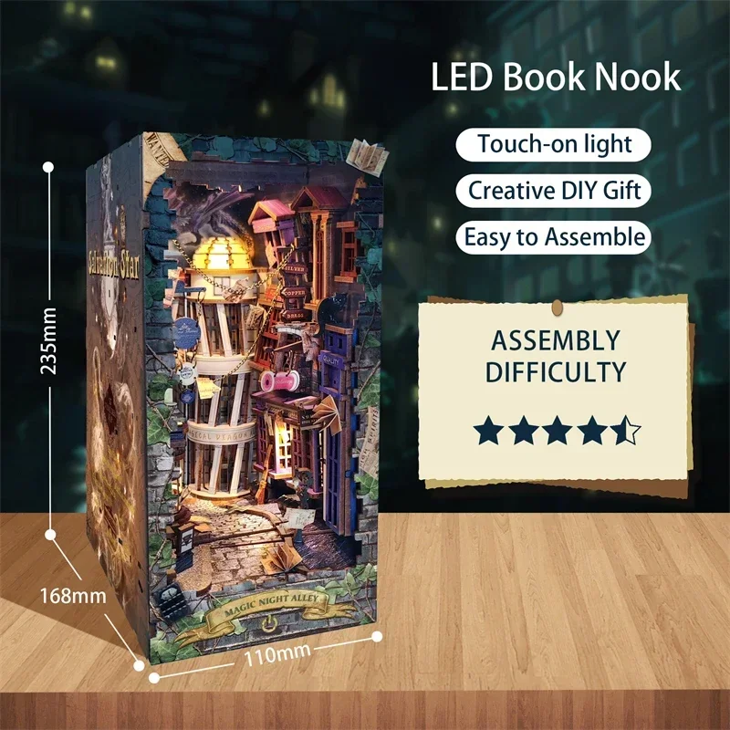 Retro DIY Magic Night Alley Wo - Diy Wooden Book Nook Kit Shelf Insert recension och pris
